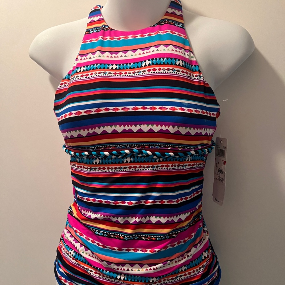 Anne Cole Multicolor Striped Halter Tankini Swim Top